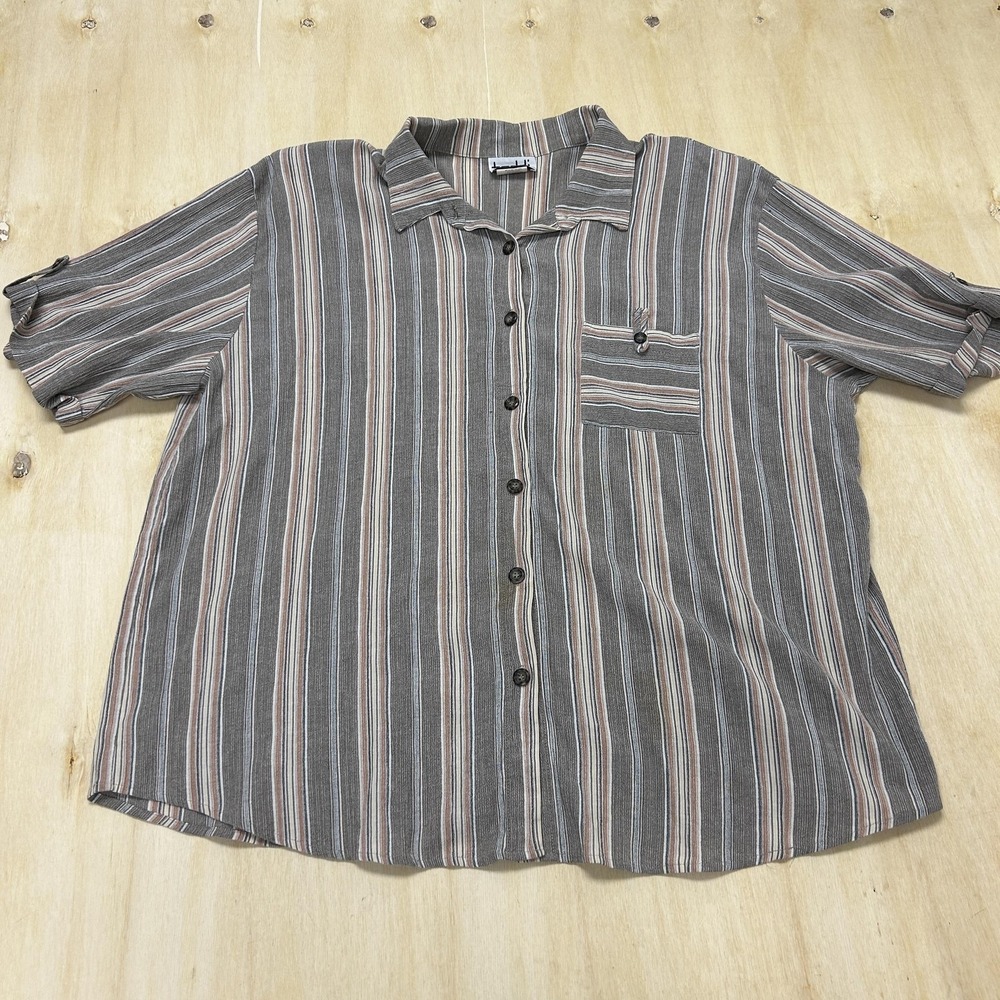 Vintage Teddi Shirt Womens 2X Multicolor Striped Button Front Short Sleeve Top